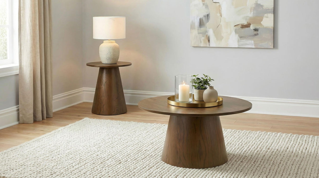 Franklin Dark Brown 2-piece Round Pedestal Coffee Table Set from Coaster - Luna Furniture
