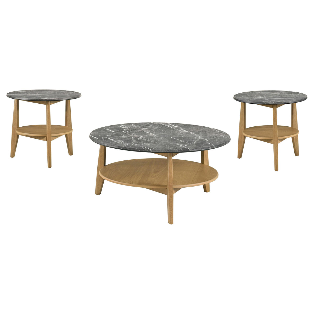 Bradley Gray/Natural 3-Piece Round SmartTop Coffee Table Set from Coaster - Luna Furniture