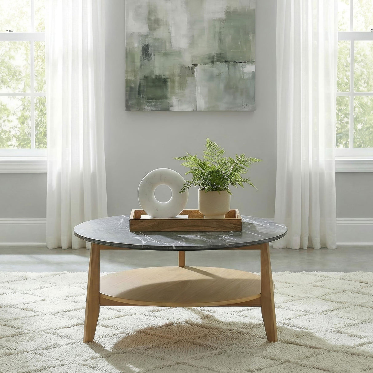 Bradley Gray and Natural Round Smart Top Cocktail Coffee Table from Coaster - Luna Furniture