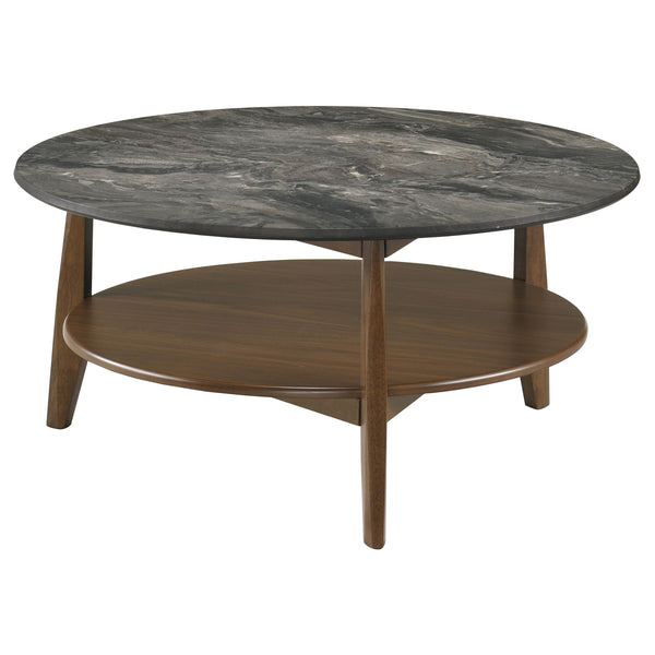 Bradley Smokey Gray and Brown Round Smart Top Cocktail Coffee Table