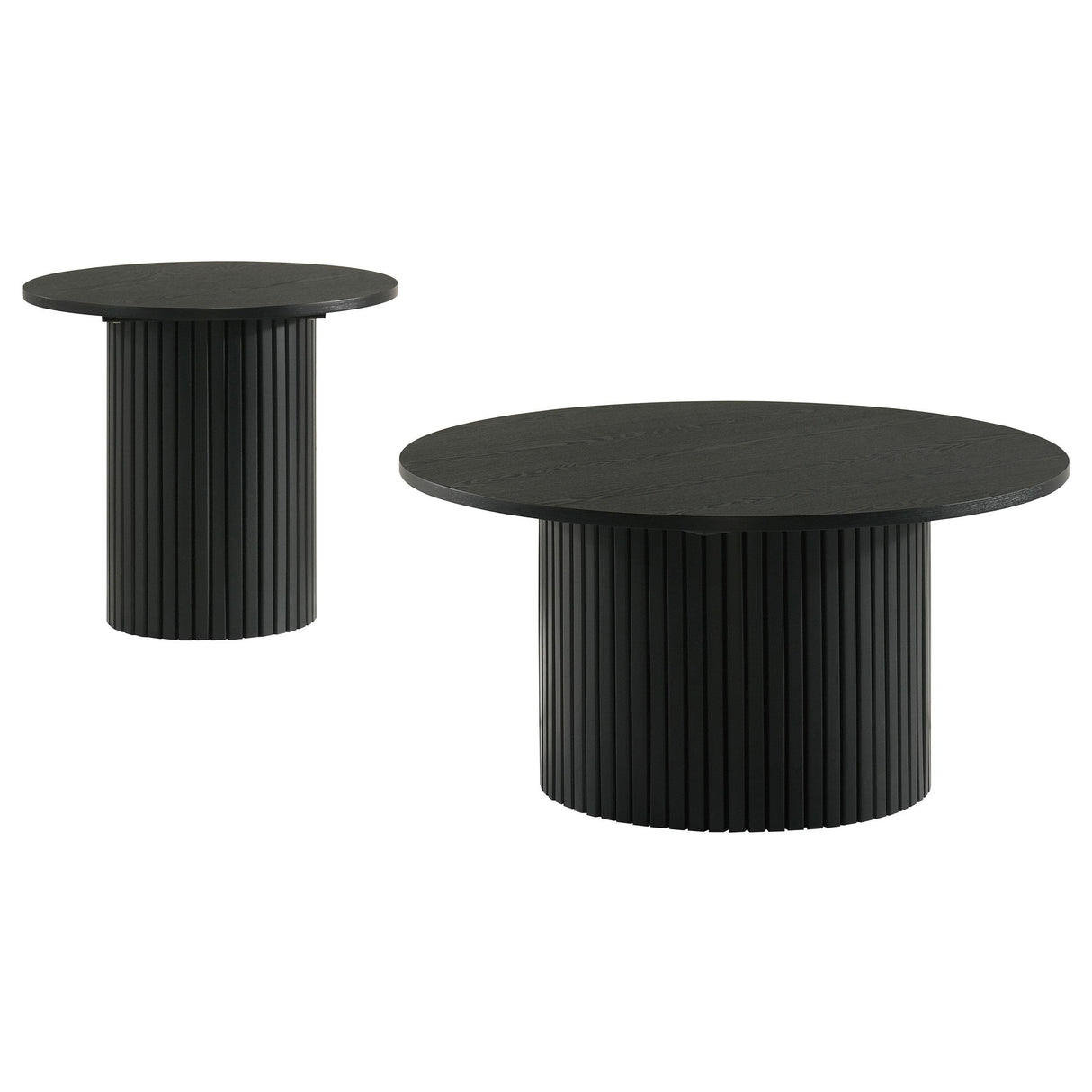 Hamlyn Black 2-Piece Round Fluted Coffee and End Table Set from Coaster - Luna Furniture