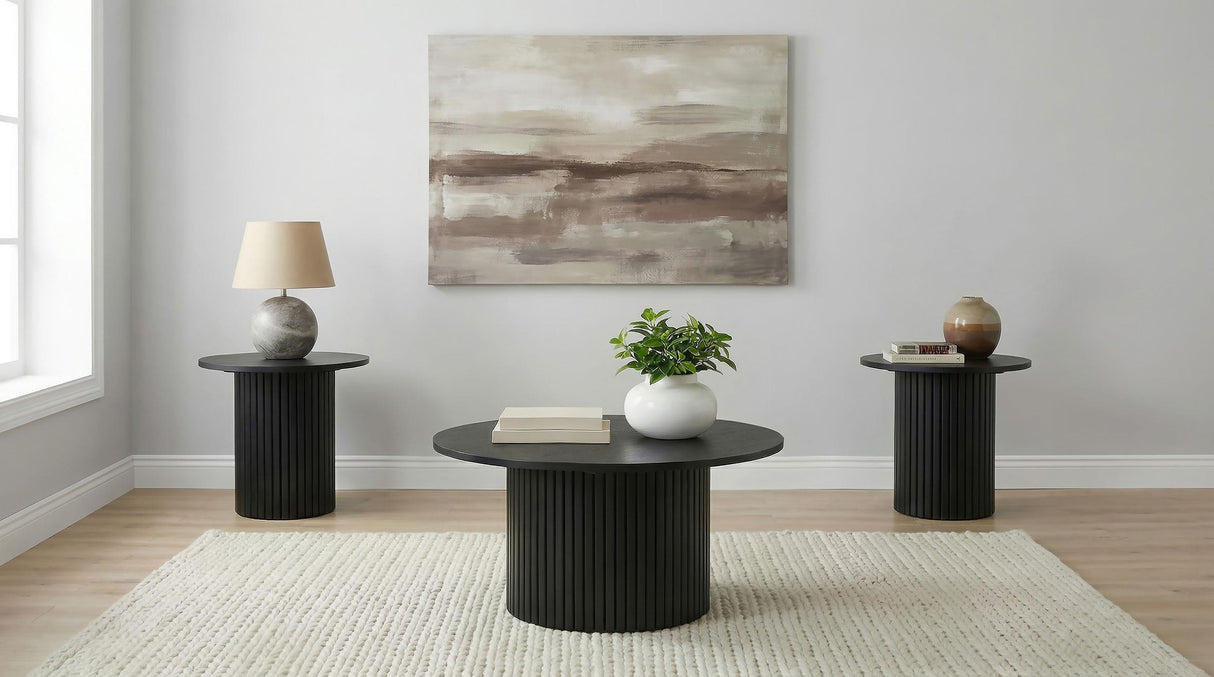 Hamlyn Black 3-Piece Round Fluted Coffee and End Table Set from Coaster - Luna Furniture