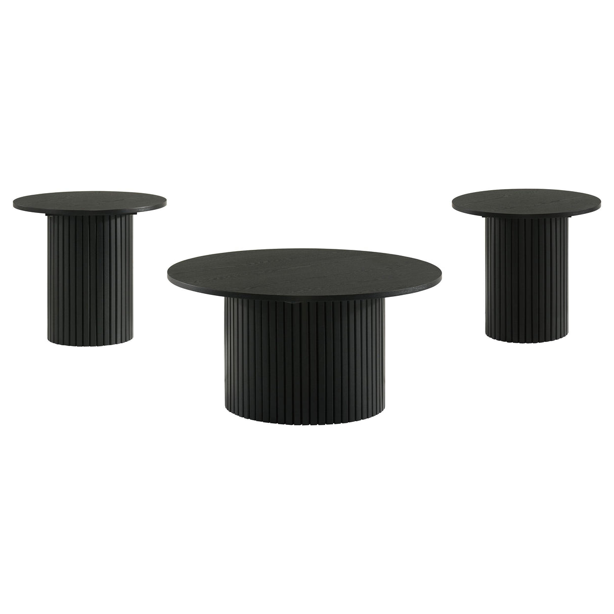 Hamlyn Black 3-Piece Round Fluted Coffee and End Table Set from Coaster - Luna Furniture