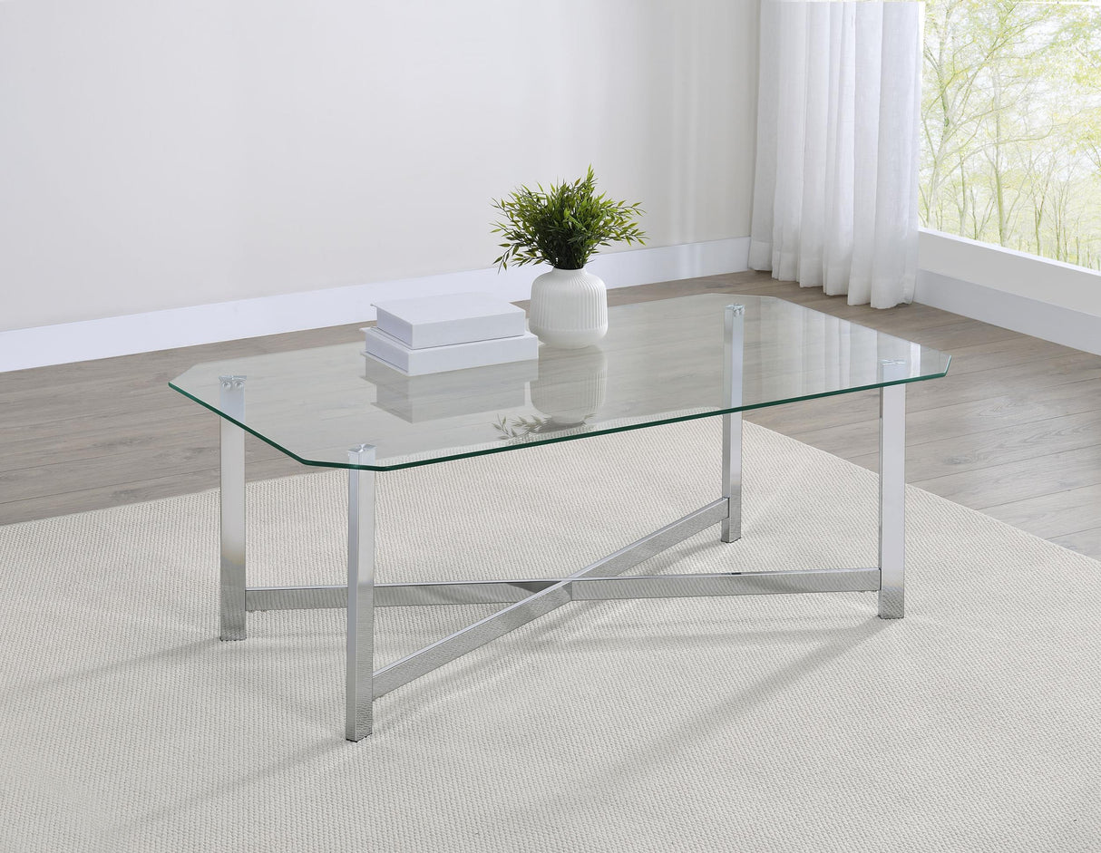 Cronin Chrome Rectangular Tempered Glass Top Cocktail Coffee Table from Coaster - Luna Furniture