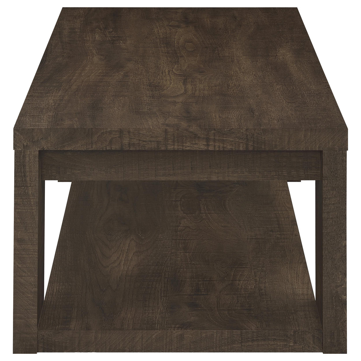 Pavone Dark Rustic Mango 3-Piece Coffee and End Table Set with Open Shelves from Coaster - Luna Furniture
