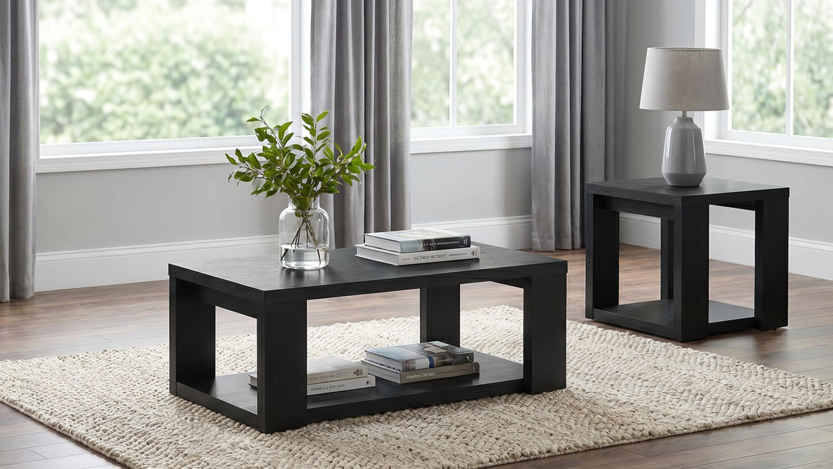 Pavone Black 2-Piece Transitional Coffee and End Table Set with Shelves from Coaster - Luna Furniture