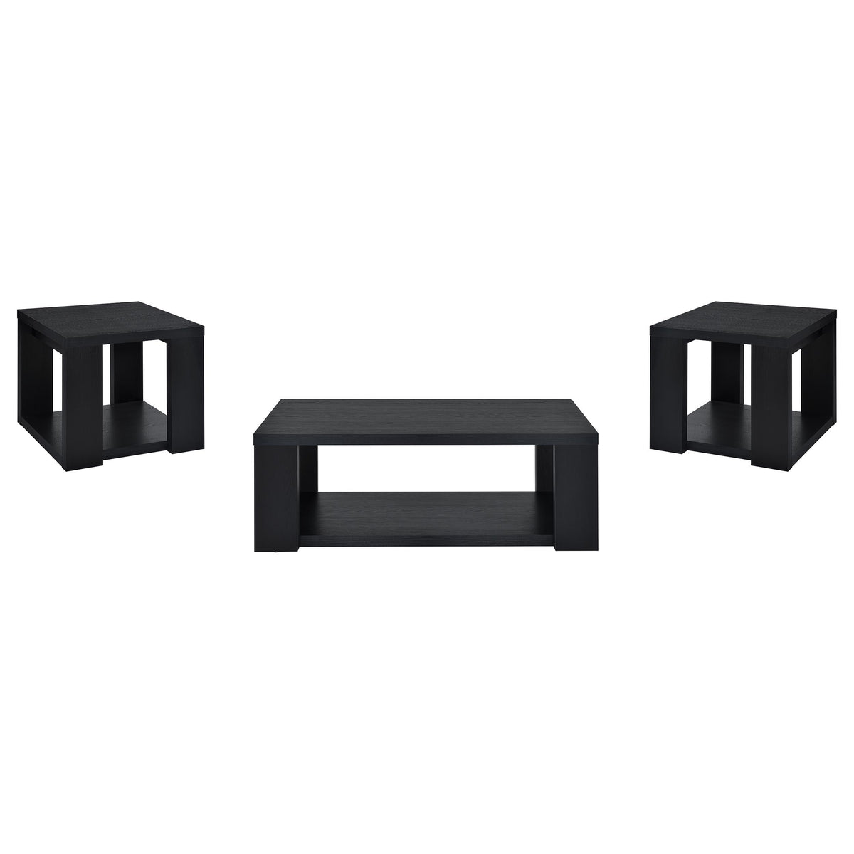 Pavone Black 3-Piece Transitional Coffee and End Table Set with Shelves from Coaster - Luna Furniture