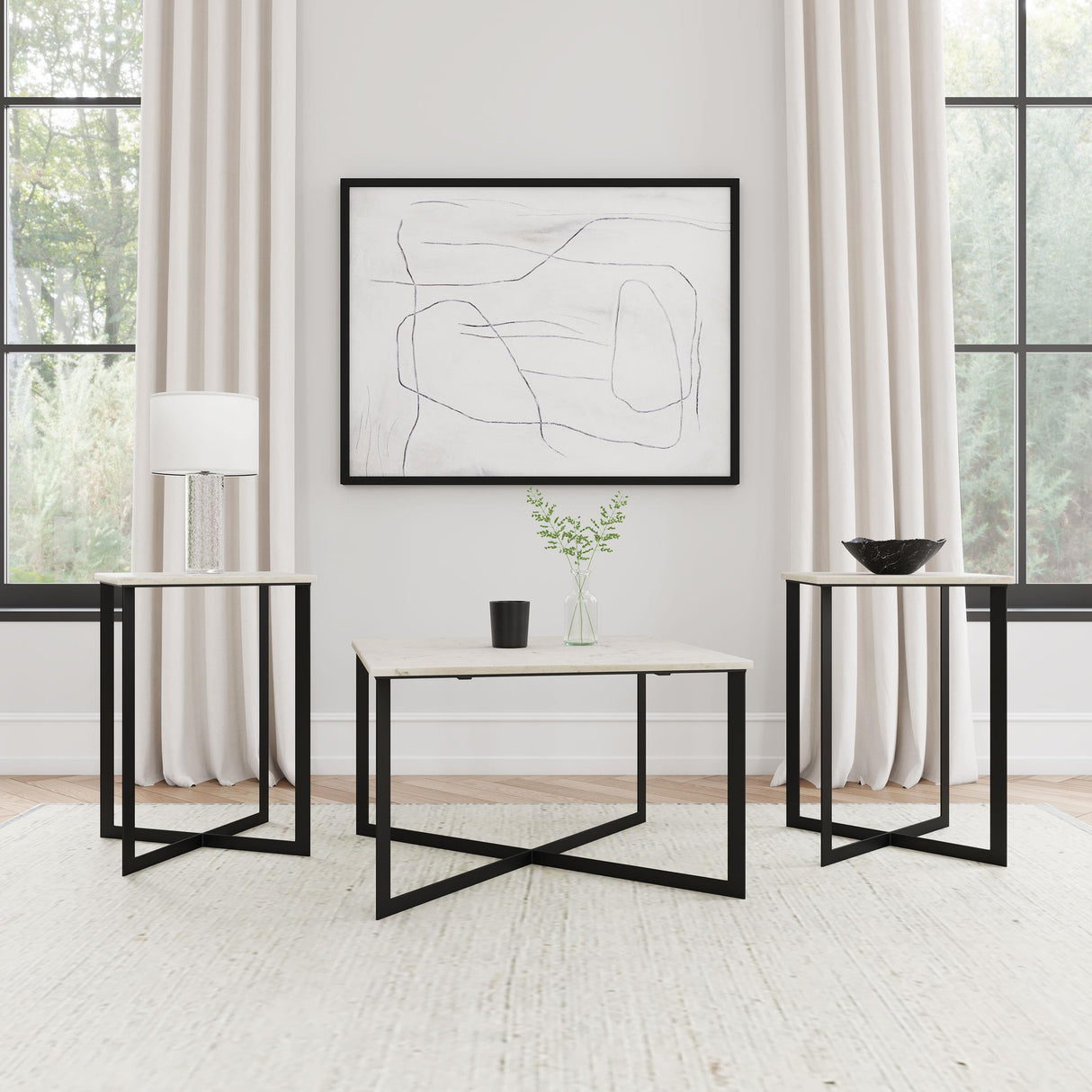 Tobin White Marble 3-piece Marble Top Coffee and End Table Set from Coaster - Luna Furniture