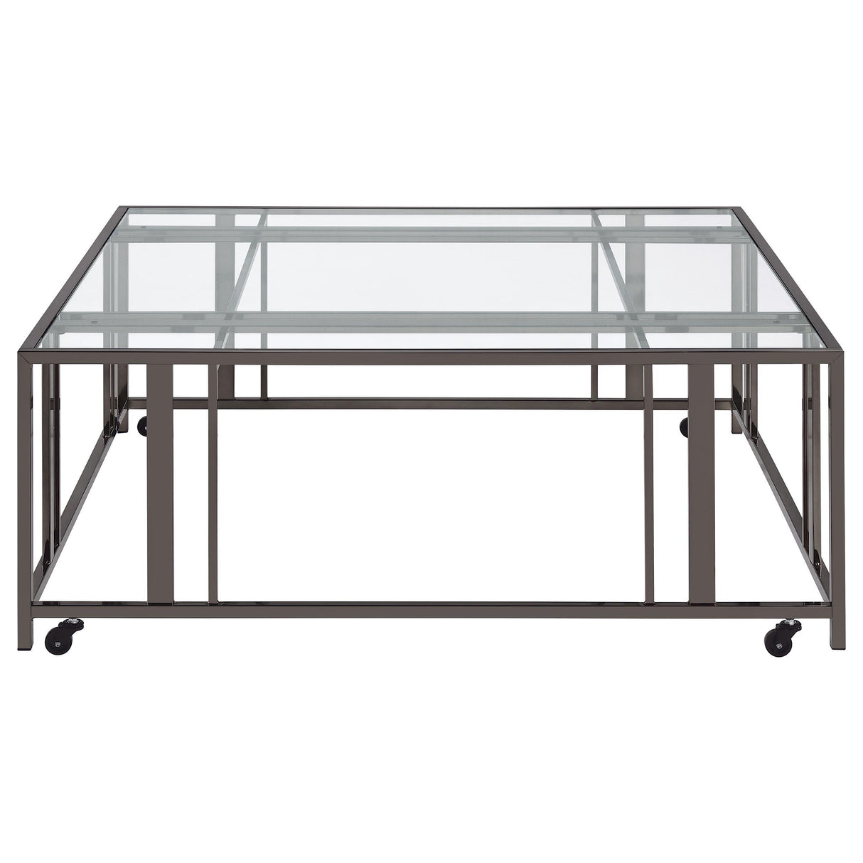 Adri Black Nickel Square Glass Top Coffee Table with Casters from Coaster - Luna Furniture