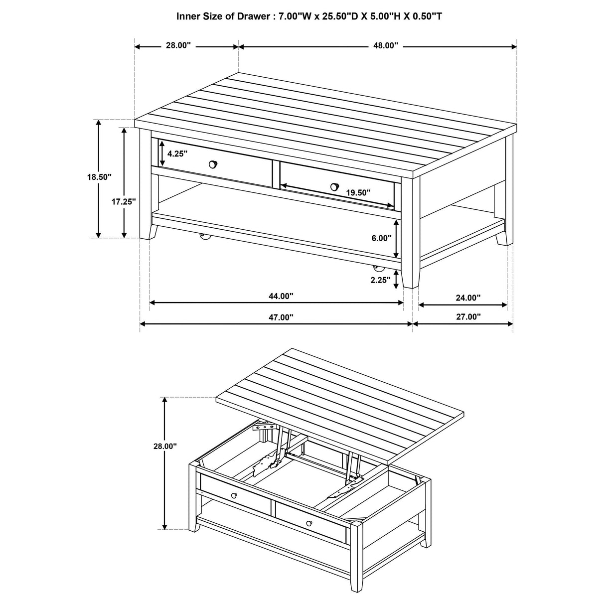 Payne Distressed White 48-inch Mobile Lift Top Coffee Table from Coaster - Luna Furniture