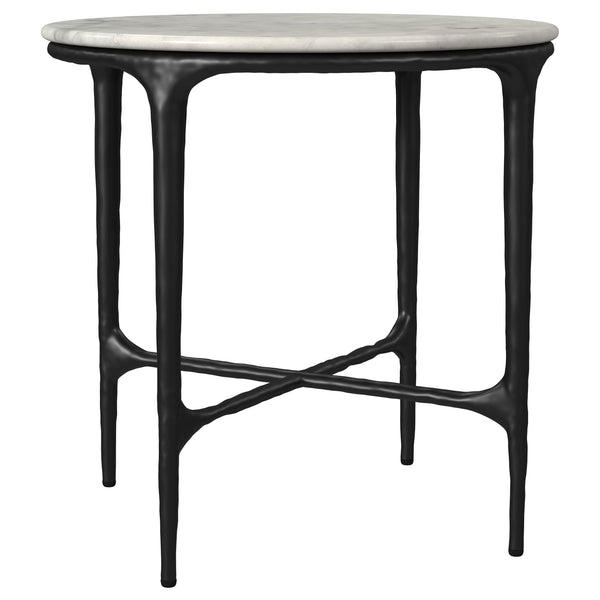Hermas White Round Genuine Marble Top Metal End Side Table