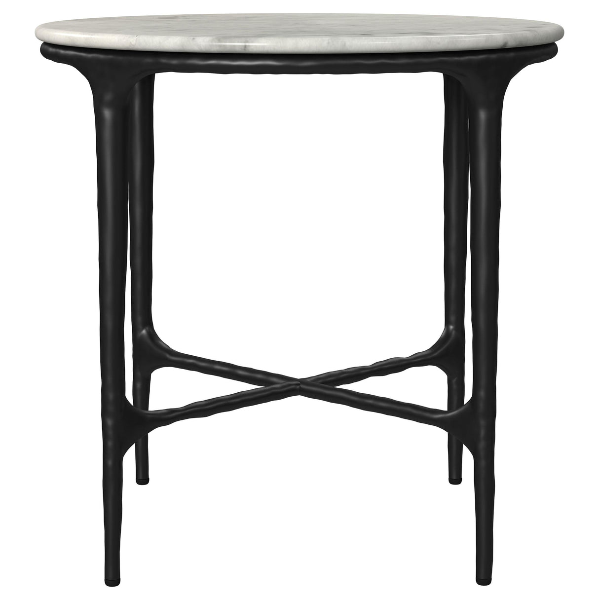 Hermas White Round Genuine Marble Top Metal End Side Table from Coaster - Luna Furniture
