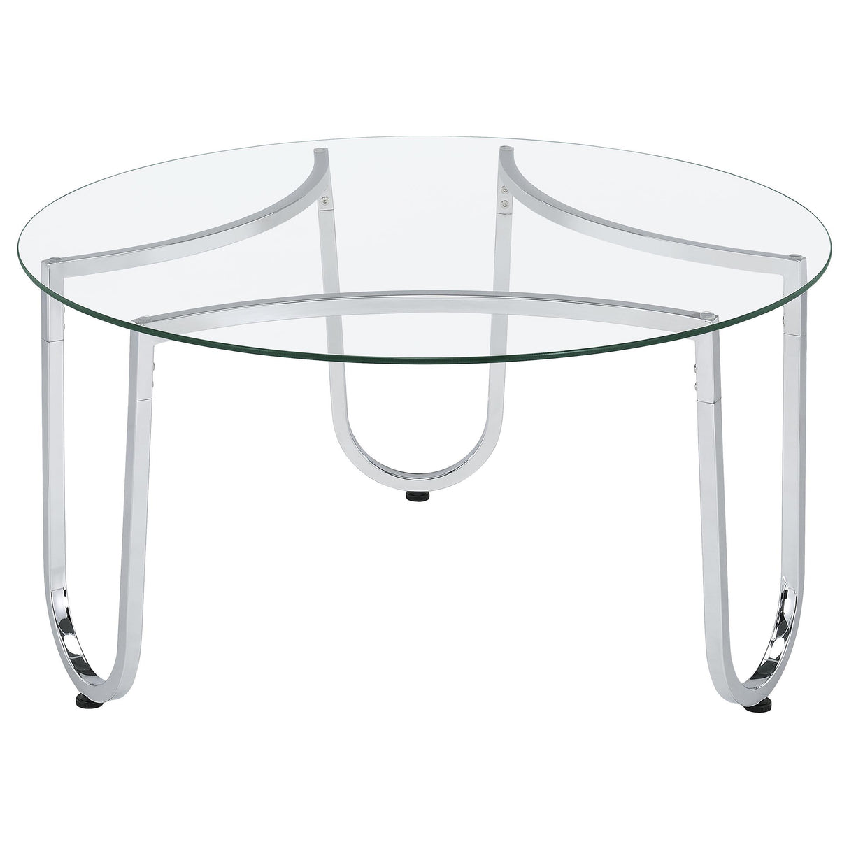 Beller Chrome Round Tempered Glass Top Cocktail Coffee Table from Coaster - Luna Furniture