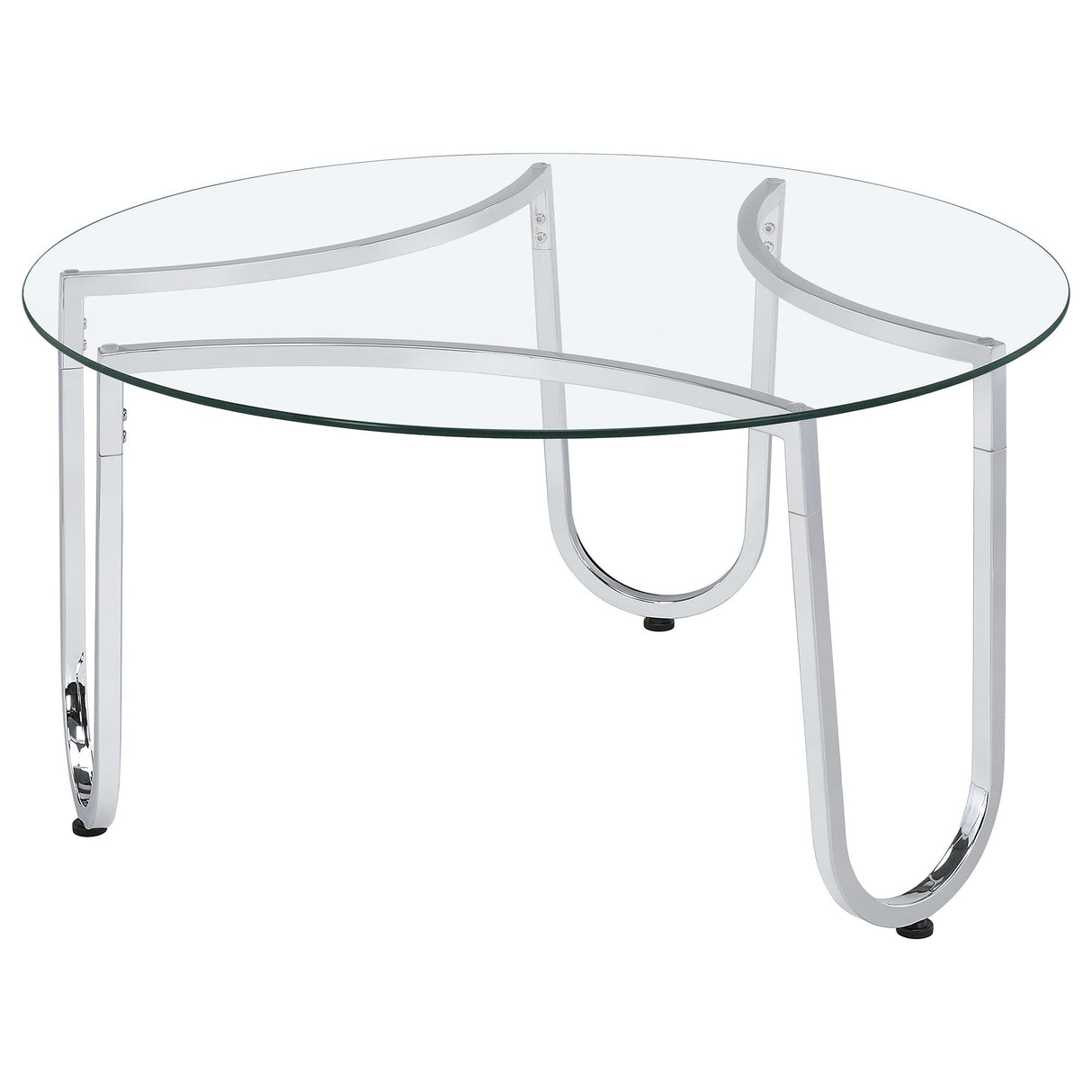 Beller Chrome Round Tempered Glass Top Cocktail Coffee Table from Coaster - Luna Furniture