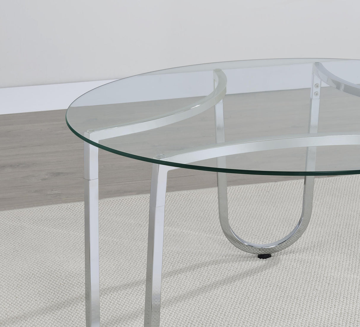 Beller Chrome Round Tempered Glass Top Cocktail Coffee Table from Coaster - Luna Furniture