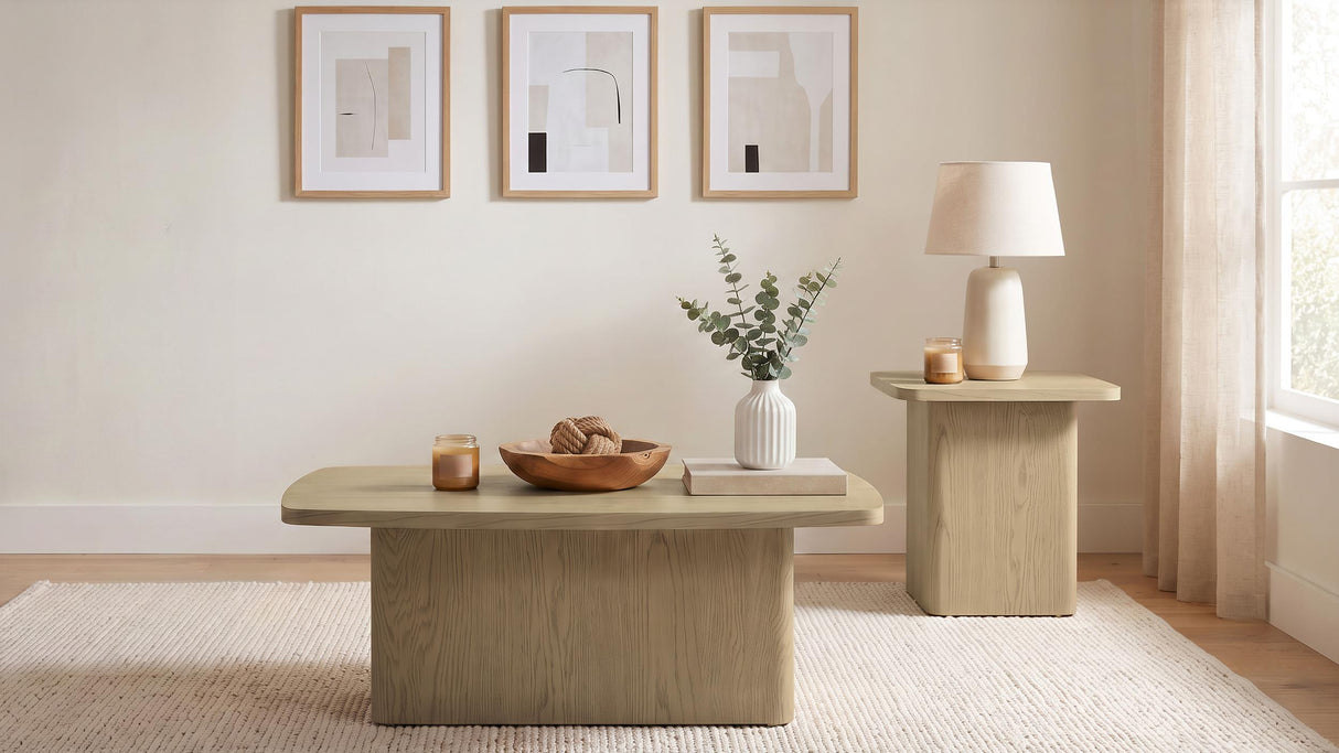 Fraser Greige 2-Piece Pedestal Coffee and End Table Set