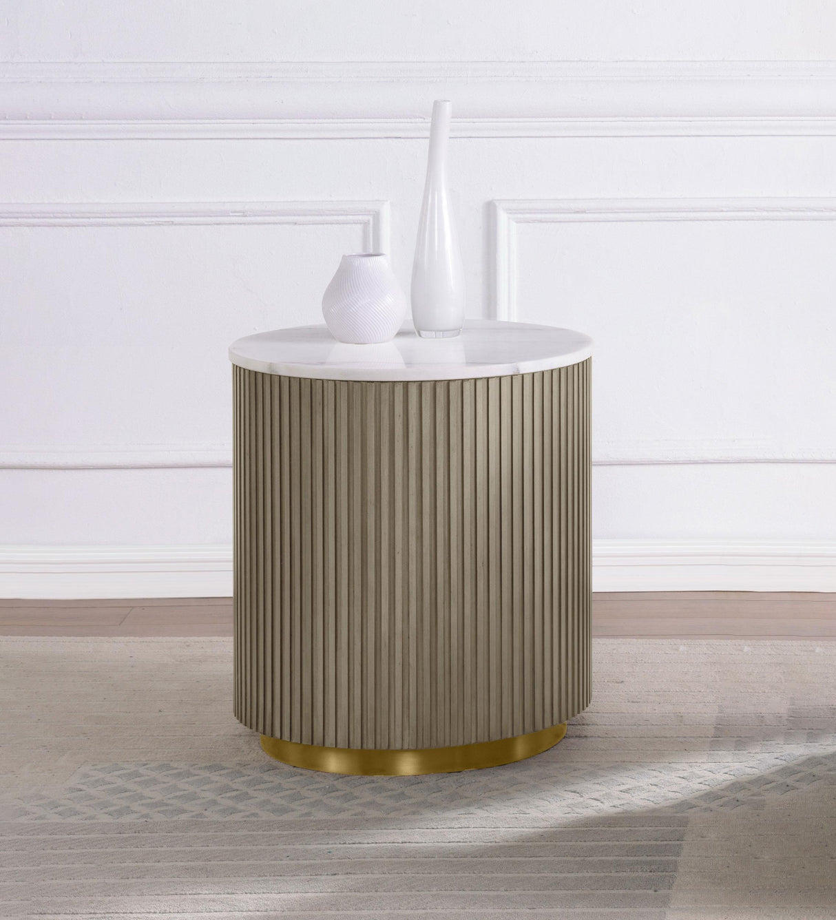 Jason Greige/White Marble Round Marble Top Side End Table from Coaster - Luna Furniture