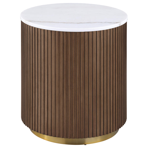 Jason White/Honey Brown Round Marble Top Side End Table