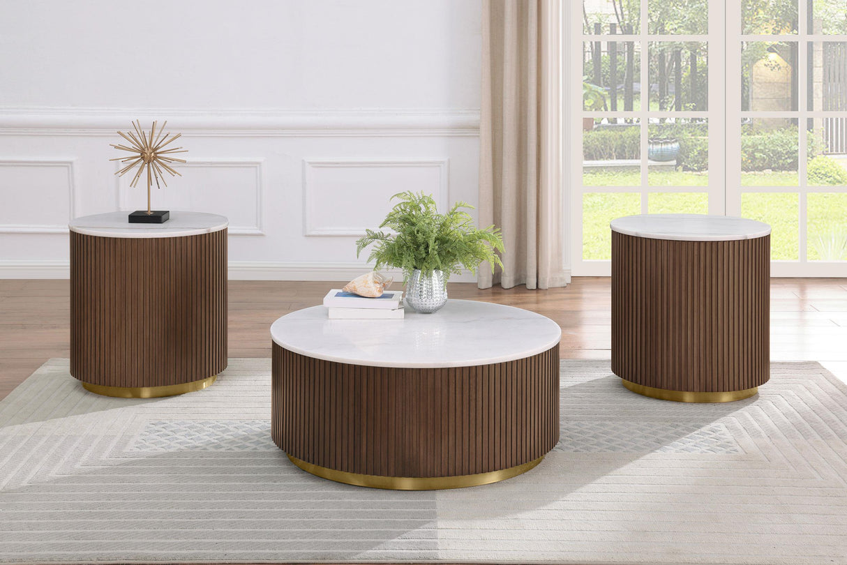 Jason White/Honey Brown Round Marble Top Side End Table from Coaster - Luna Furniture
