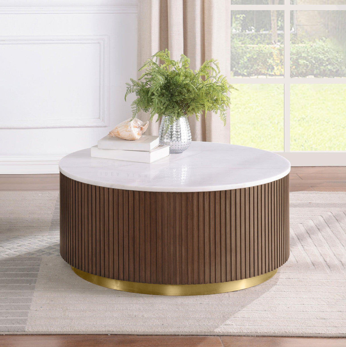Jason White/Honey Brown Round Marble Top Coffee Table from Coaster - Luna Furniture