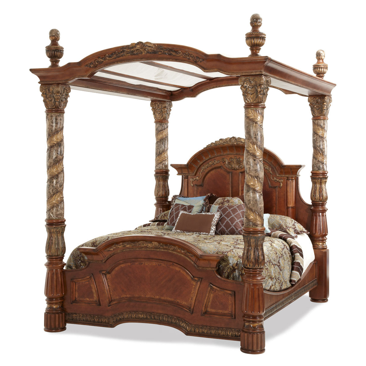 Villa Valencia Classic Chestnut Cal King Canopy Bed from Michael Amini - Luna Furniture