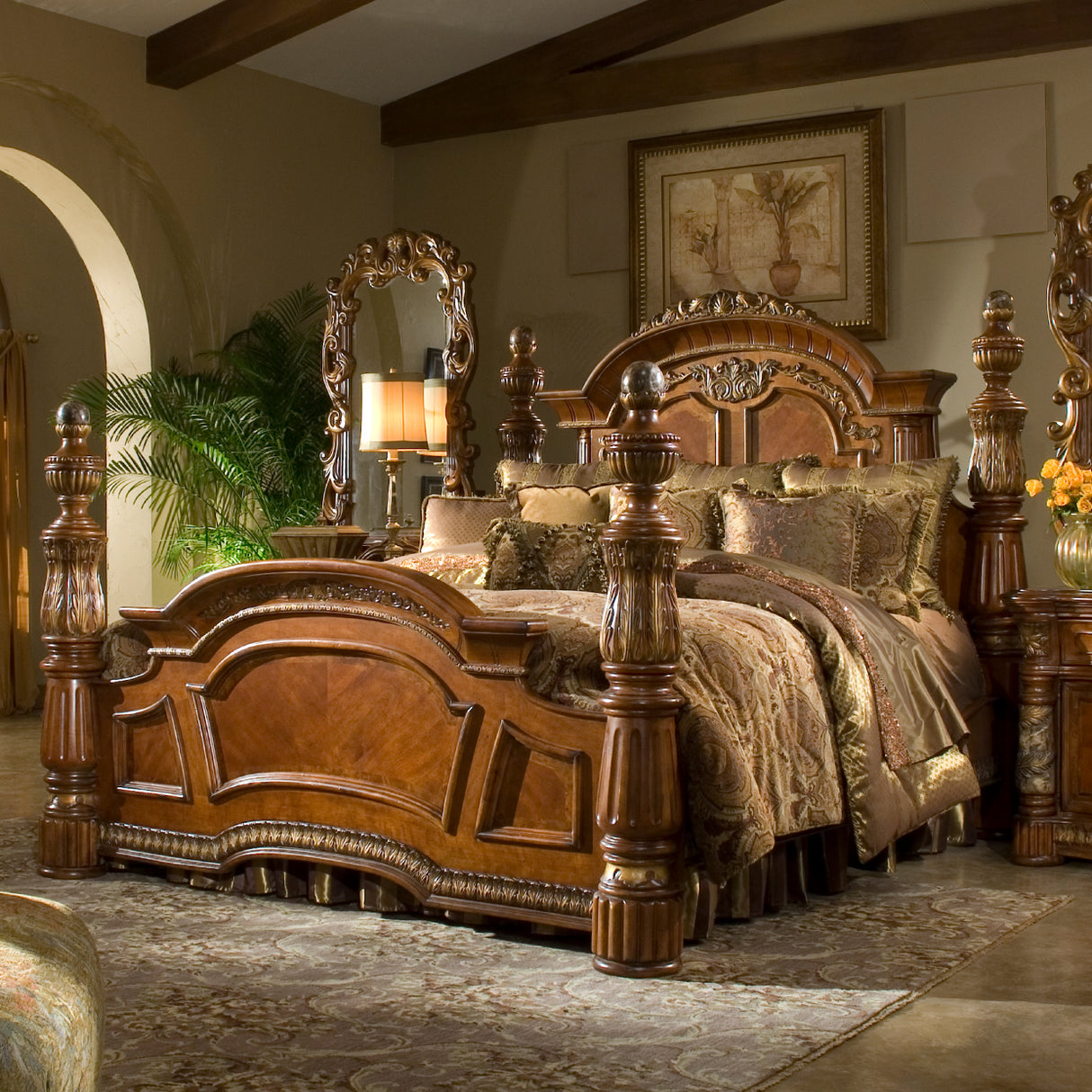 Villa Valencia Classic Chestnut Cal King Low Poster Bed from Michael Amini - Luna Furniture