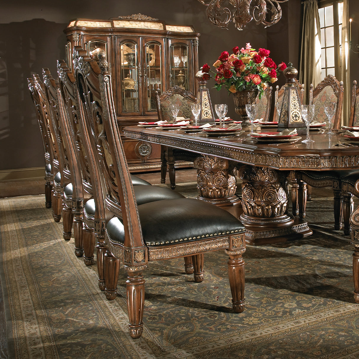 Villa Valencia Classic Chestnut Leather Dining Side Chair from Michael Amini - Luna Furniture
