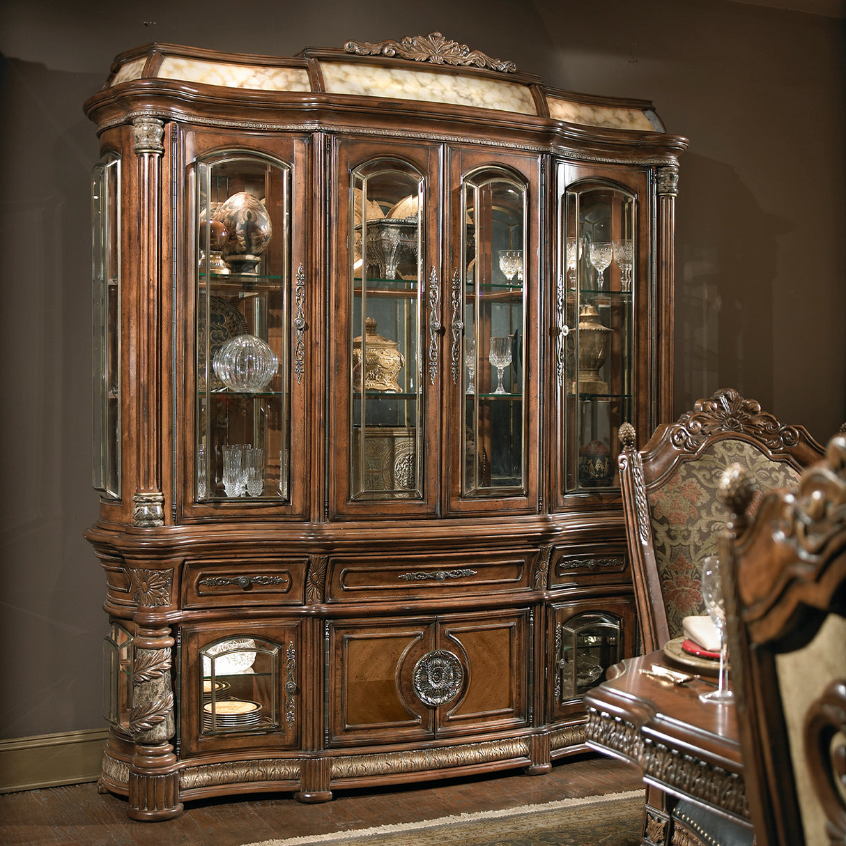 Villa Valencia Classic Chestnut China Cabinet With Light Box from Michael Amini - Luna Furniture