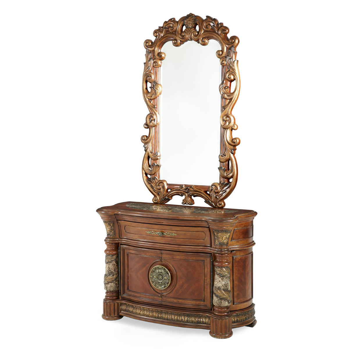Villa Valencia Classic Chestnut Bachelor's Chest With Mirror from Michael Amini - Luna Furniture