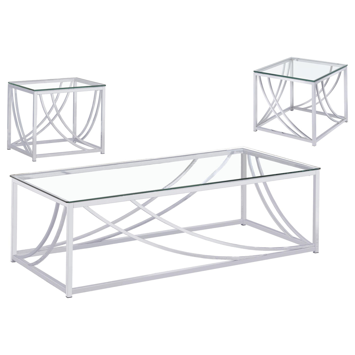 Lille Chrome 3-Piece Glass Top Coffee, End and Sofa Table Set from Coaster - Luna Furniture