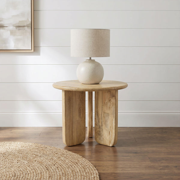 Dale Natural Mango Round Sculptural Wood End Table