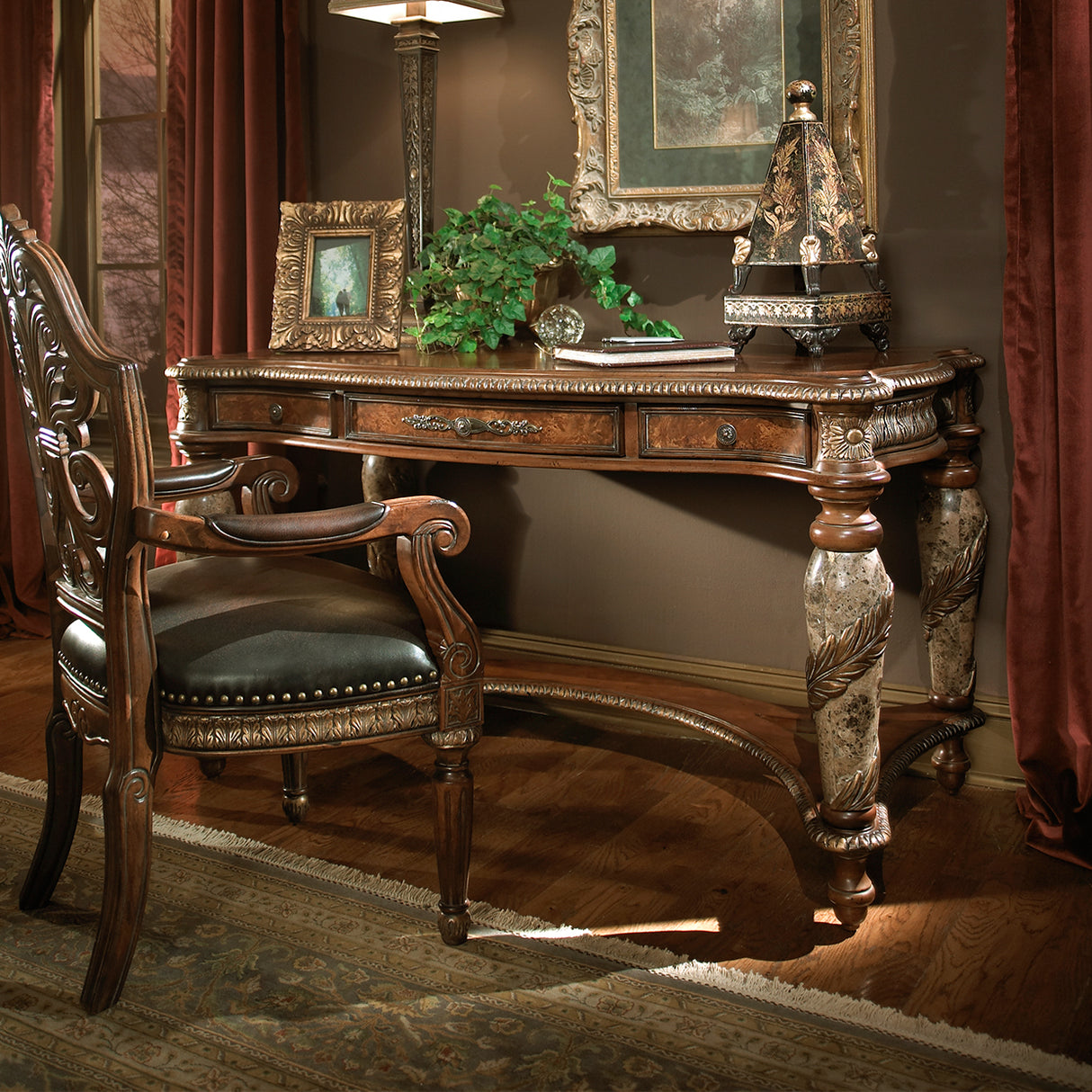 Villa Valencia Classic Chestnut Writing Desk from Michael Amini - Luna Furniture