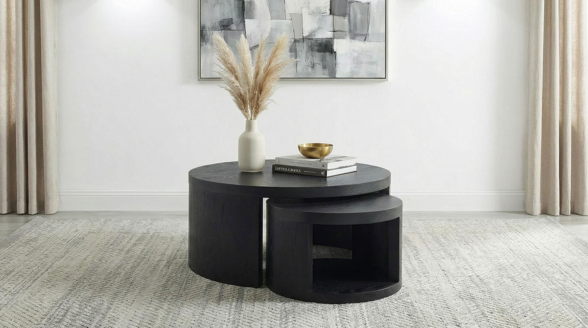 Sweeney Black 2-Piece Round Wood Occasional Nesting Table Set from Coaster - Luna Furniture