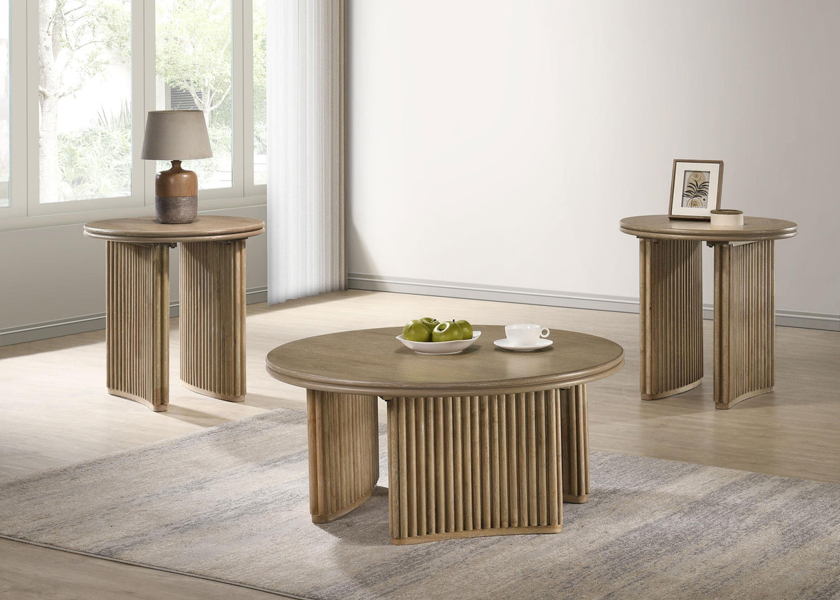 Adina Distressed Light Brown 36-inch Round Wood Coffee Table from Coaster - Luna Furniture