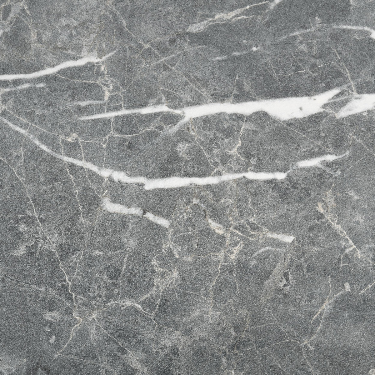 Franklin Round table top, gray marble-look veining close-up