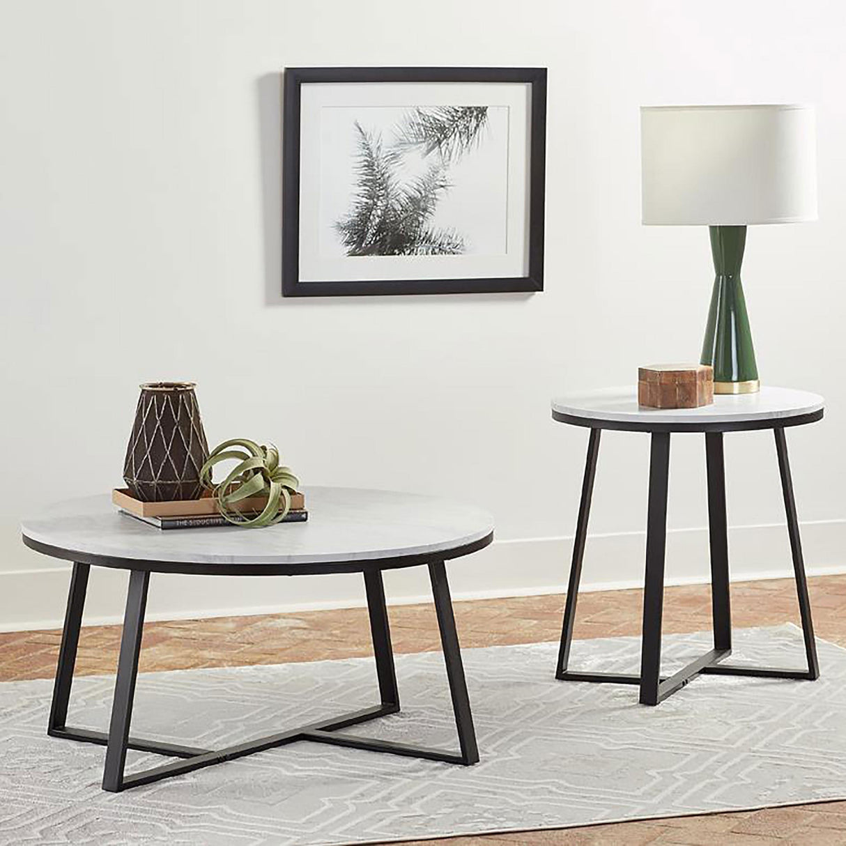 Hugo White and Matte Black Round Coffee Table from Coaster - Luna Furniture
