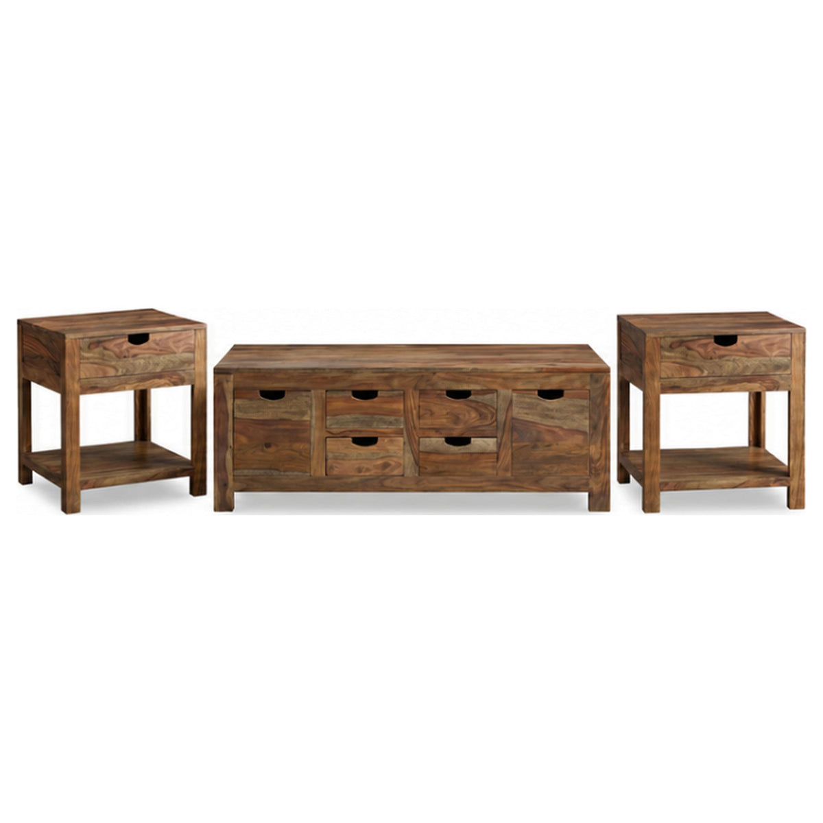 Esther Natural 3-Piece Solid Sheesham Coffee and End Table Set from Coaster - Luna Furniture