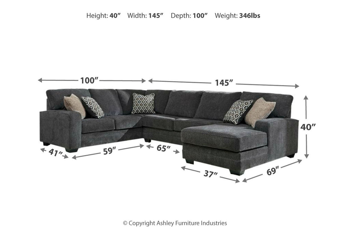 Tracling Slate 3-Piece Sectional with Ottoman from Ashley - Luna Furniture