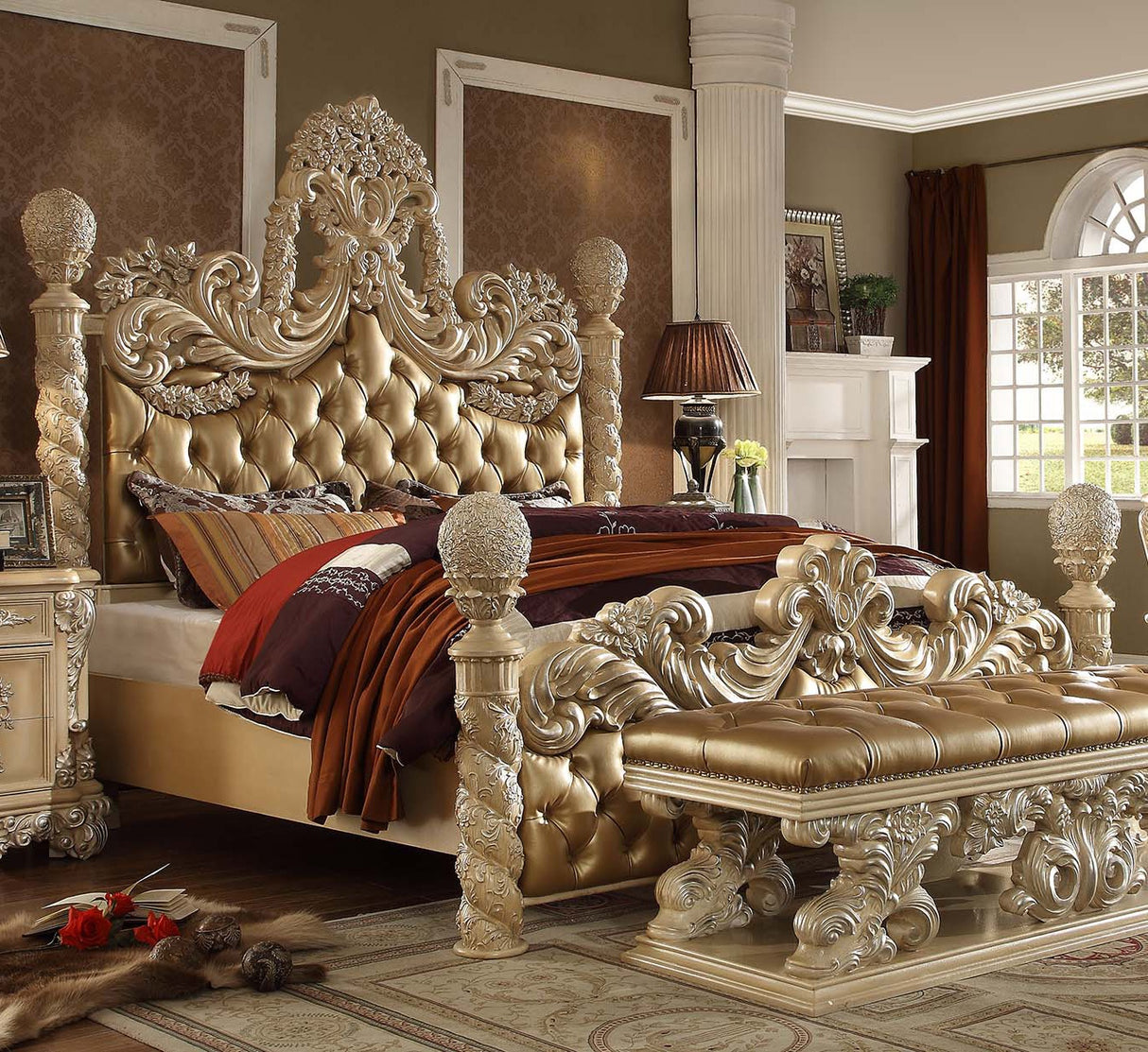 HD-7266 Bisque/Silver Highlighting 4-Piece Bedroom Set from Homey Design - Luna Furniture