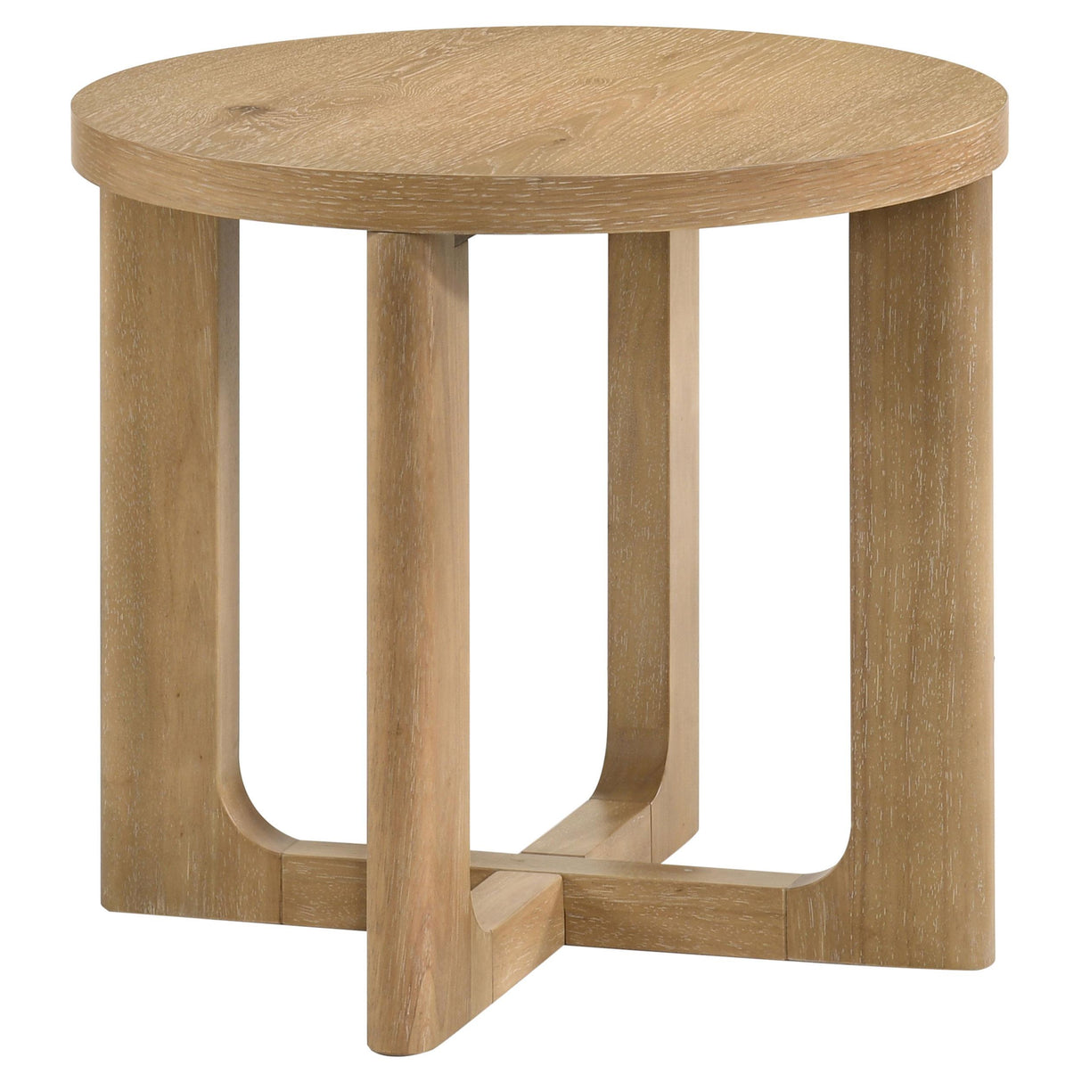 Kessler Light Oak Round Sculptural Wood End Table from Coaster - Luna Furniture