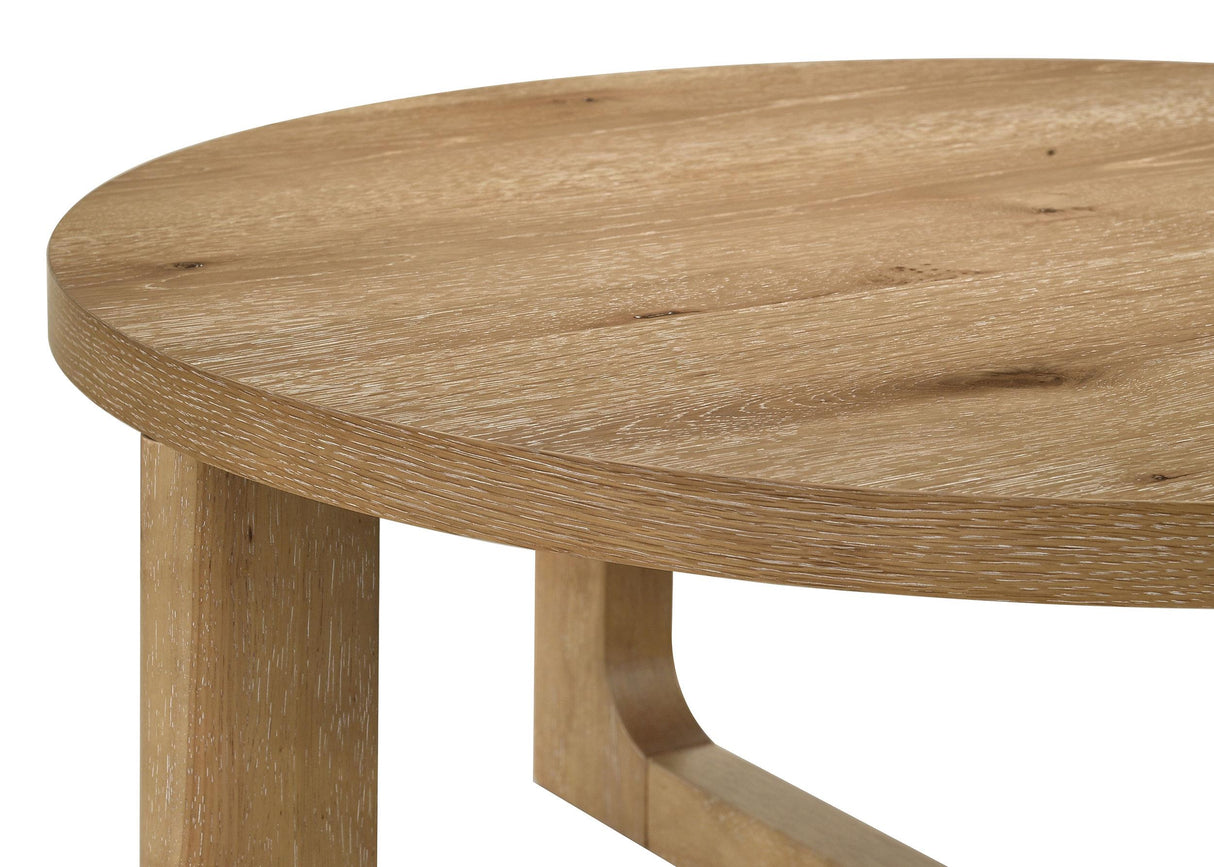 Kessler Light Oak Round Sculptural Wood End Table from Coaster - Luna Furniture