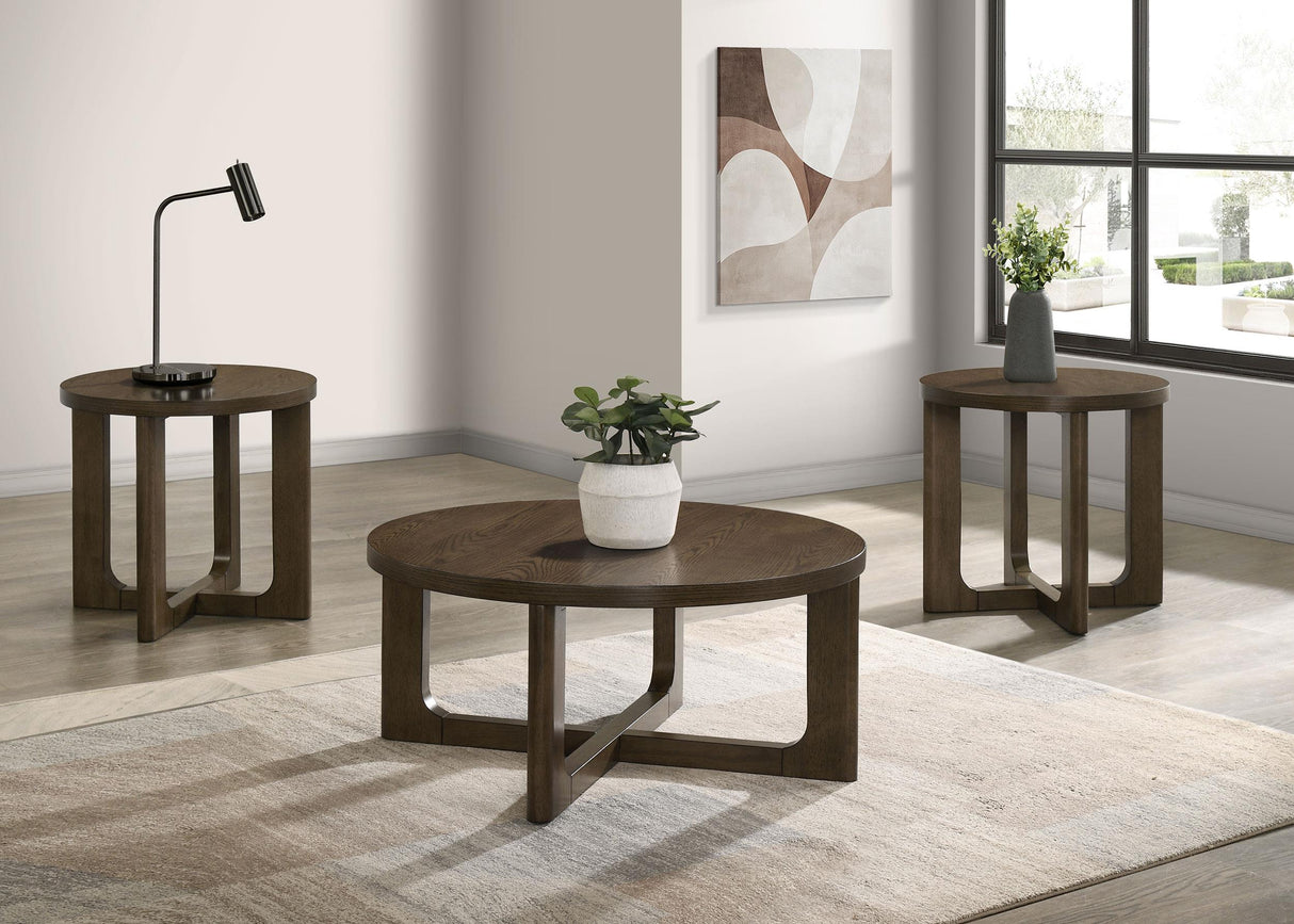 Kessler Brown Round Sculptural Wood End Table from Coaster - Luna Furniture