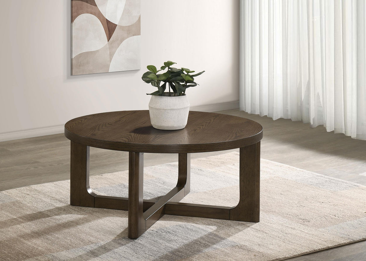 Kessler Brown Round Sculptural Wood Coffee Table from Coaster - Luna Furniture