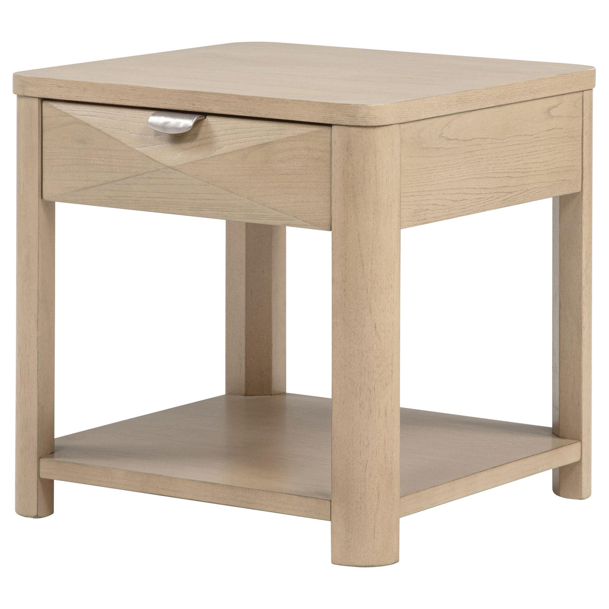 Marcelo Light Elm Wood End Table with Drawer and Shelf from Coaster - Luna Furniture