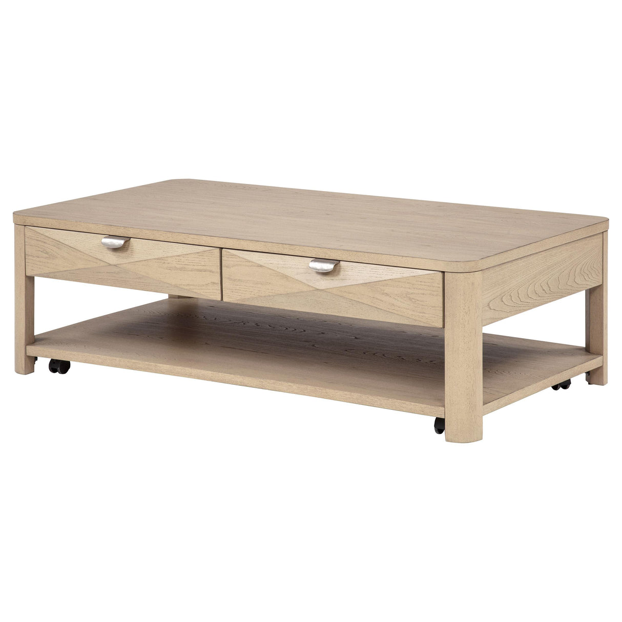 Marcelo Light Elm Wood Coffee Table with 2 Drawers and Shelf from Coaster - Luna Furniture