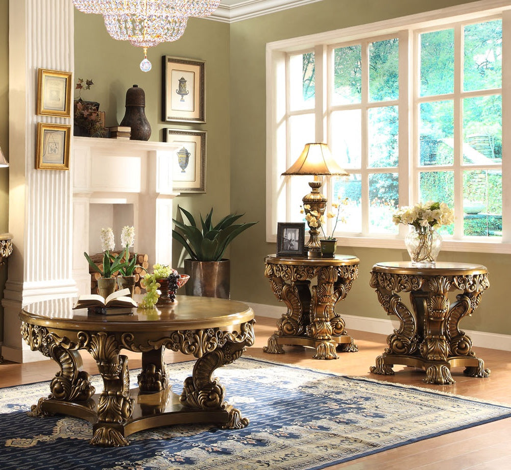 HD-8008 Metallic Antique Gold/Perfect Brown 3-Piece Coffee Table Set from Homey Design - Luna Furniture
