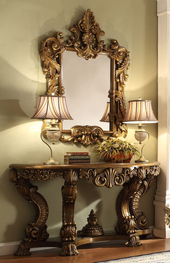 HD-8008 Metallic Antique Gold/Perfect Brown Console Table