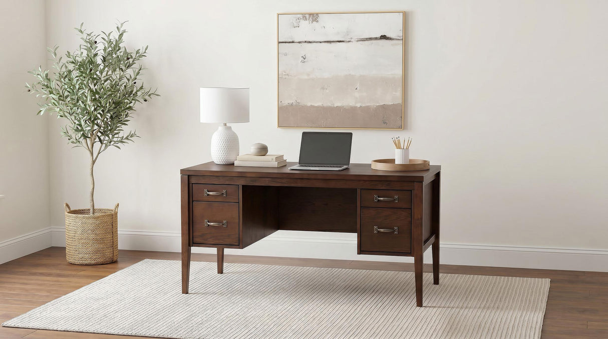 Graham Chocolate 54-inch 4-Drawer Double Pedestal Lift Top Computer Desk