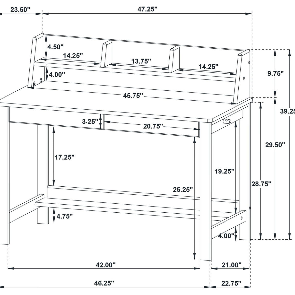 Besler Gray Stone and Black 47-inch Smart Top Writing Desk with Shelf from Coaster - Luna Furniture