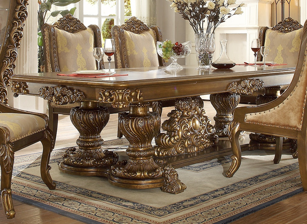 HD-8011 Antique Gold/Perfect Brown 7-Piece Dining Room Set from Homey Design - Luna Furniture